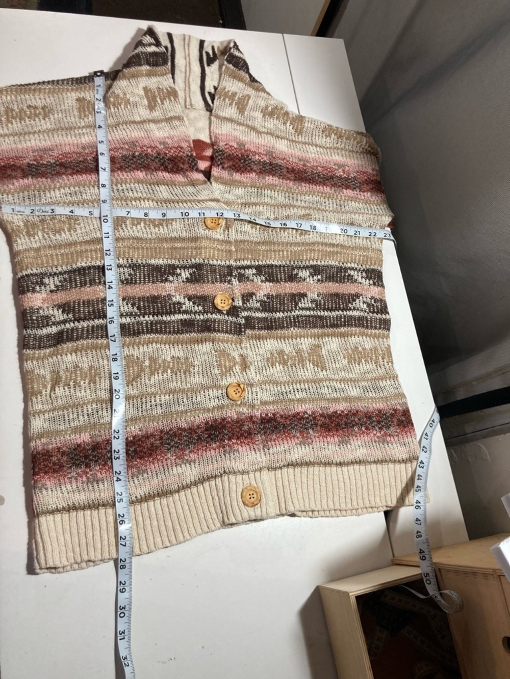 Sundance Chenoa Western Aztec Cardigan Sweater Carved Wood Buttons Size Medium - Picture 14 of 14